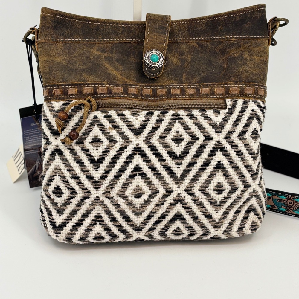 Myra Bag Sand Weaver Shoulder Bag Womens Small Brown Woven Rumi Tooled Strap New